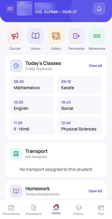 Education ERP app for students and parents on a phone