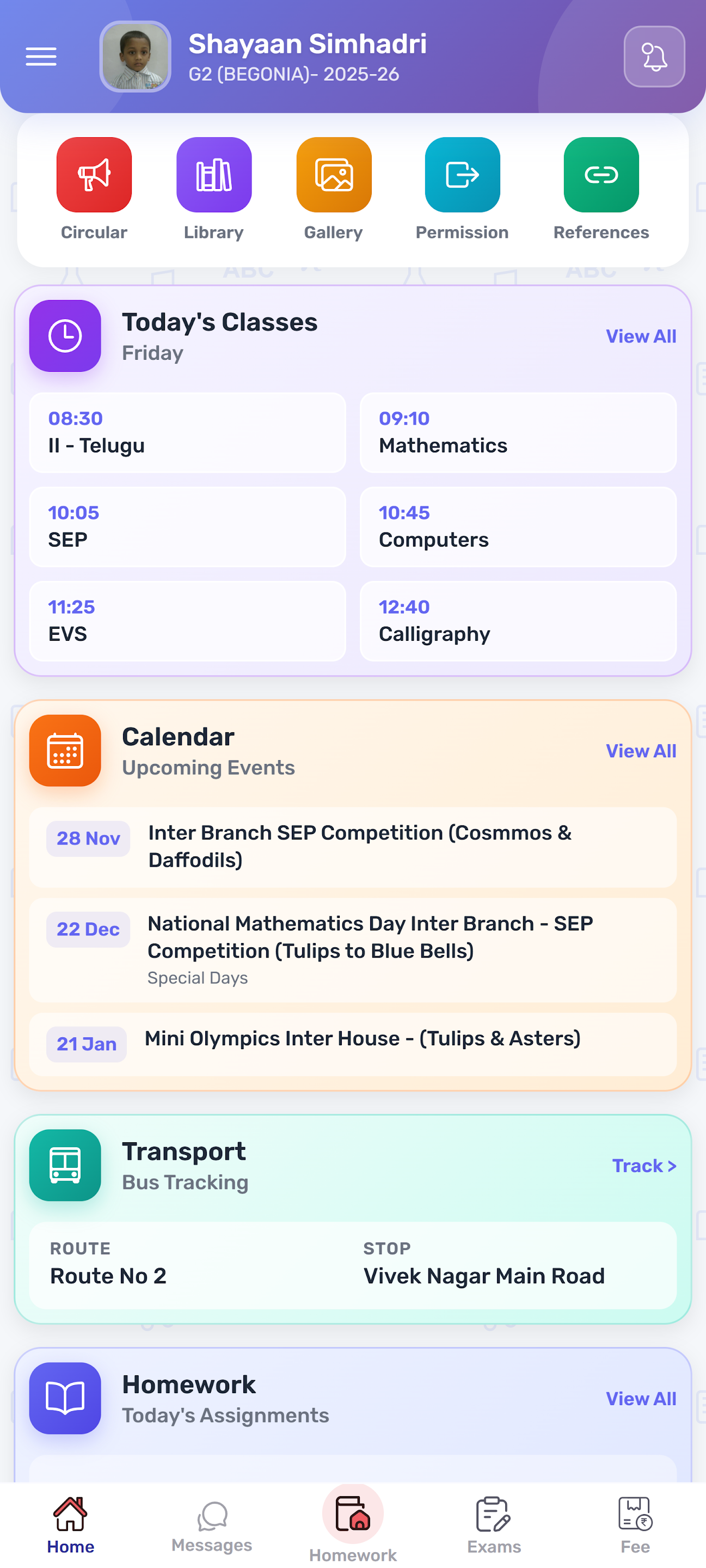 Student app — Today screen