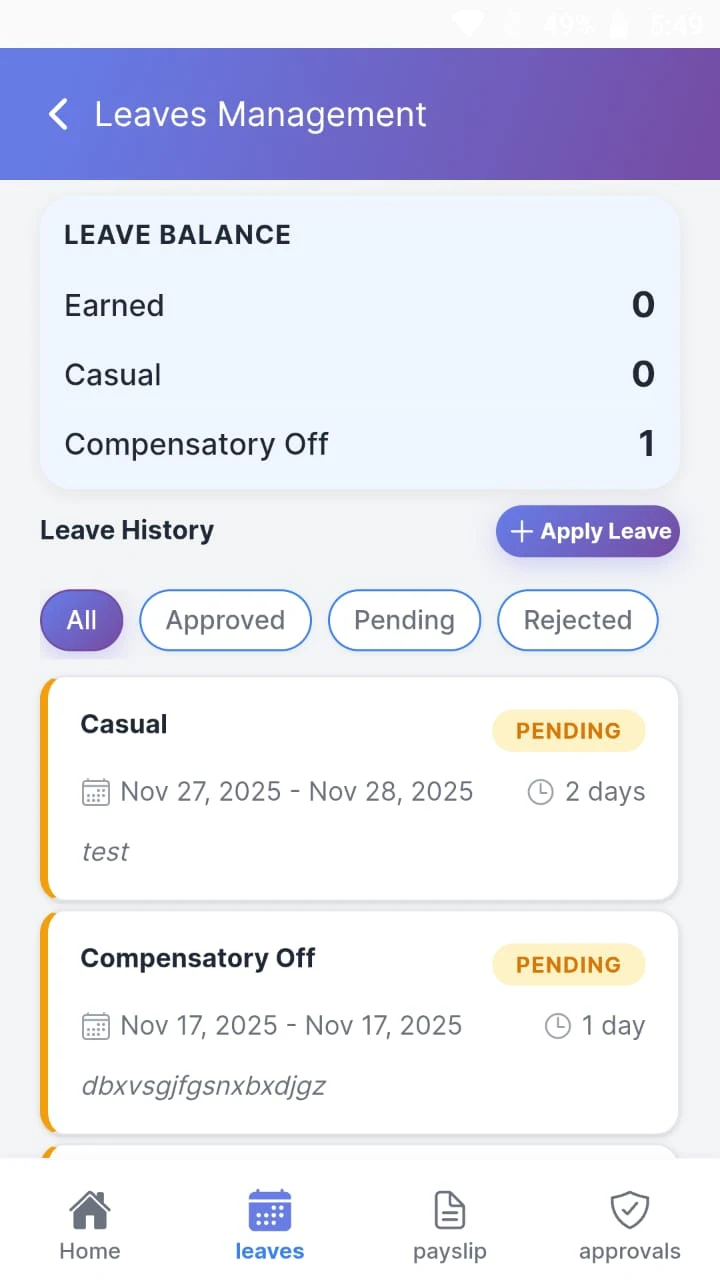 Employee self-service app โ payslip, leave balance, claims