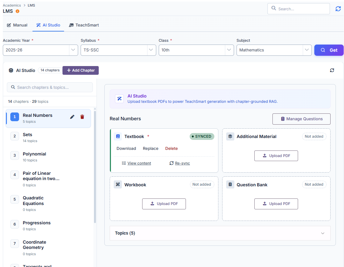 Add your textbook — upload chapter PDF