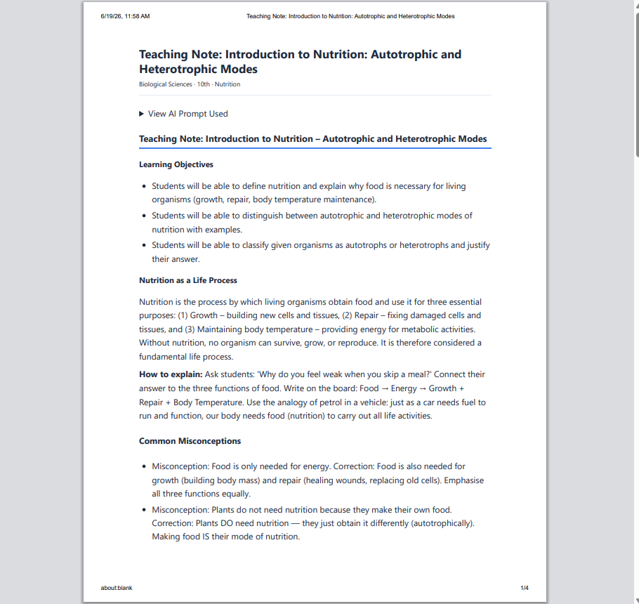 Teaching notes ready to print or save as PDF
