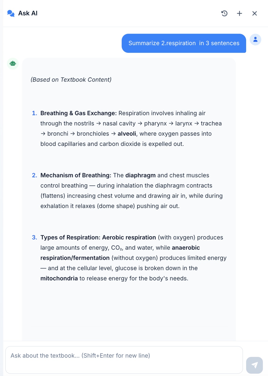 Mobile Textbook Chat โ native Ionic + Capacitor app showing a cited answer